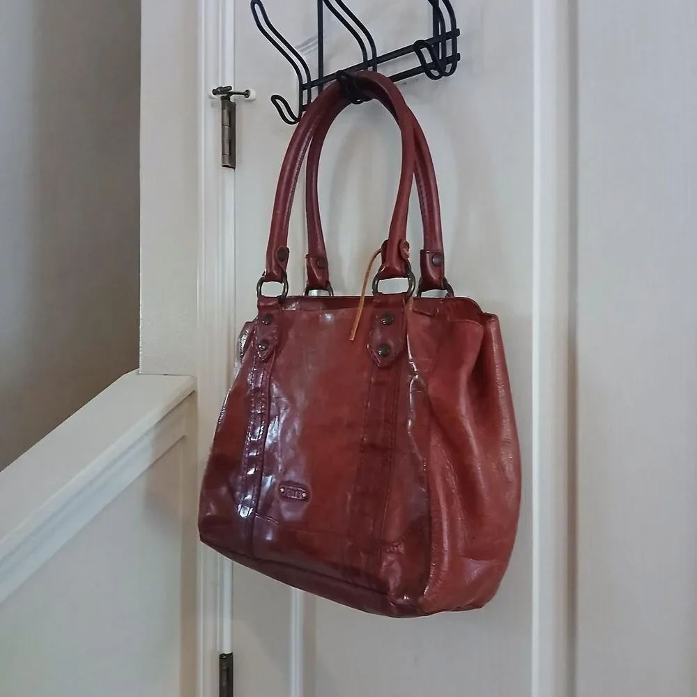 FRYE Burgundy Red Distressed Leather Melissa Hobo Satchel Handbag Boho Western
